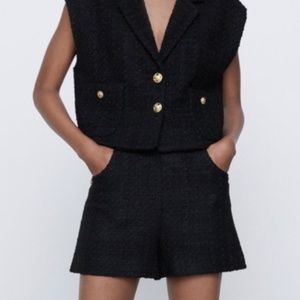 ZARA Textured Weave Crop Shorts;
